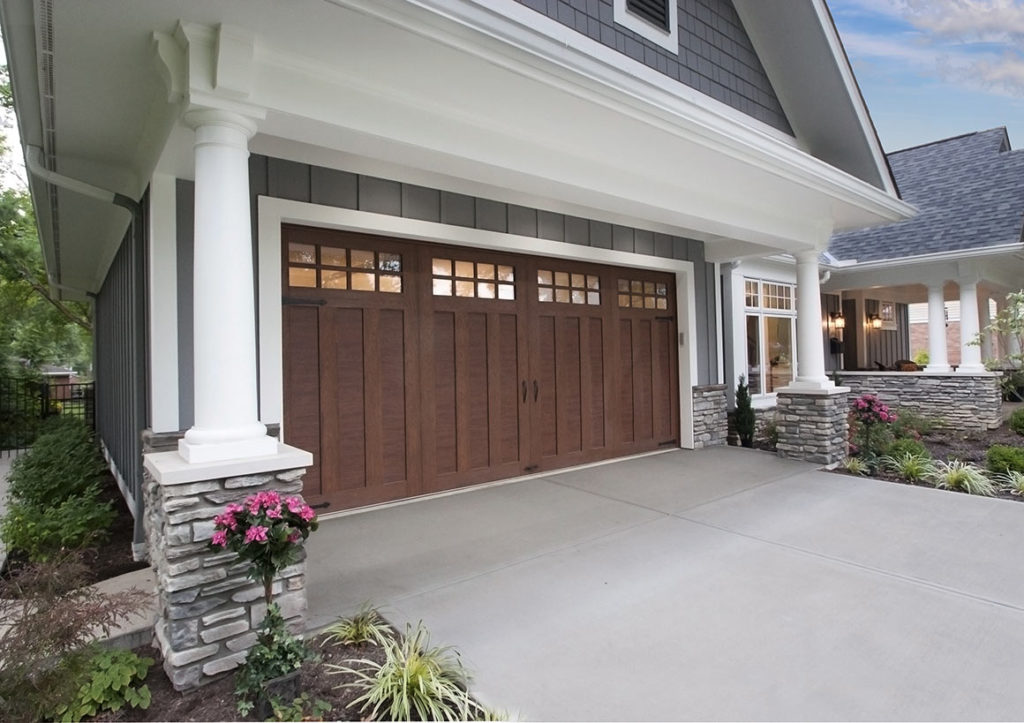 natural wood paneled garage door