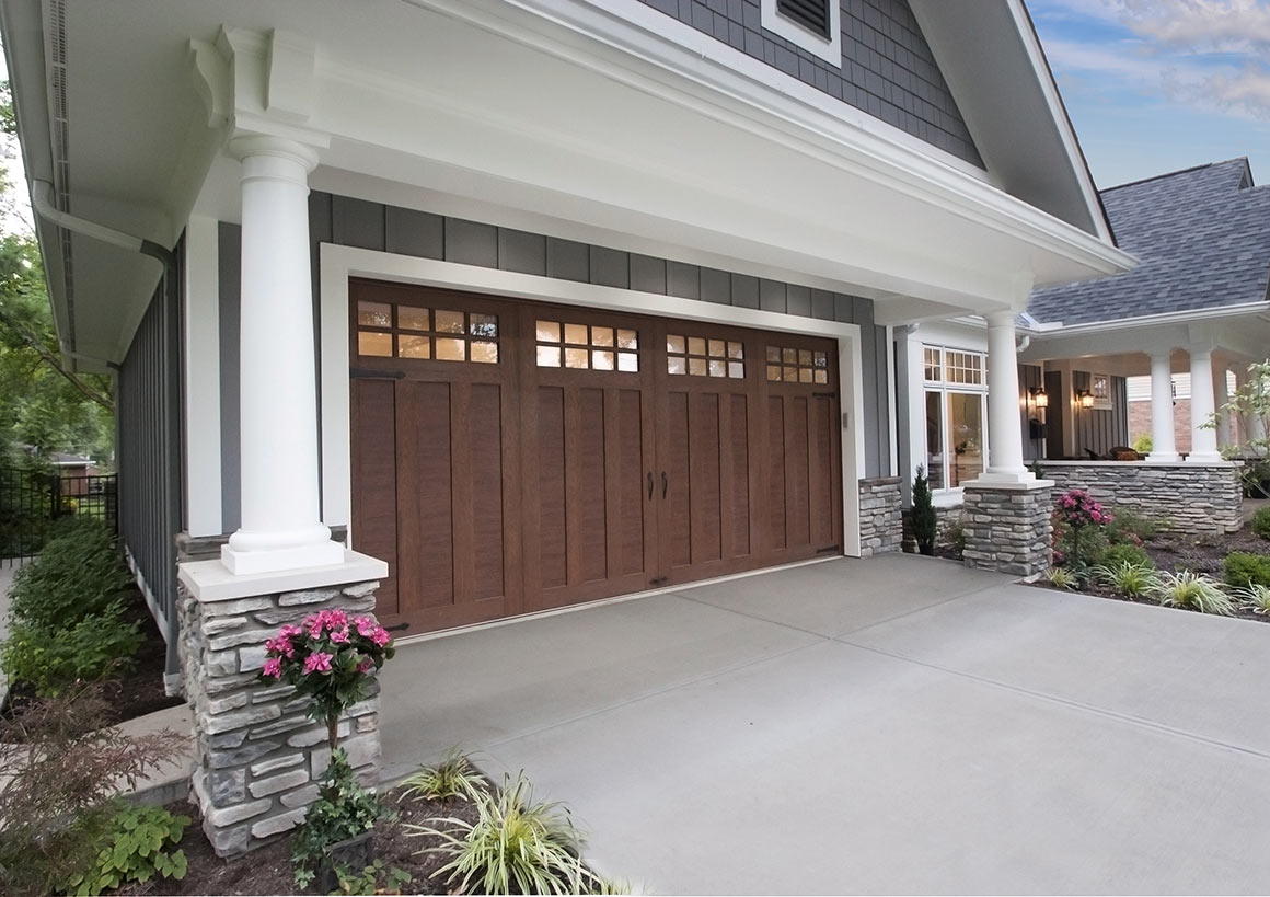 natural wood paneled garage door
