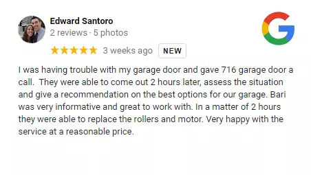 716 5-star review garage door repair 2