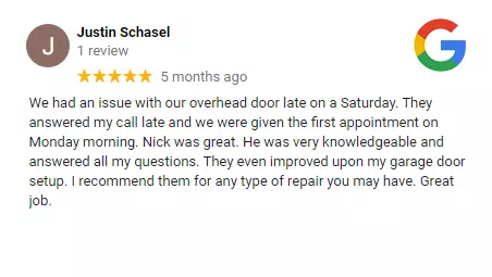 716 5-star review garage door repair 3