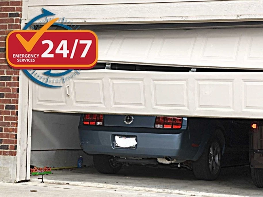 24/7 garage door repair service image - crashed garage door